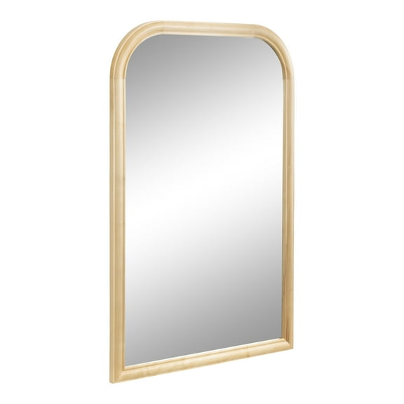Kate and Laurel Glenby Mid-Century Modern Arch Wall Mirror, 24 x 36, Natural Wood, Wooden Arched Bathroom Mirror with Rounded and Stepped Frame Profile