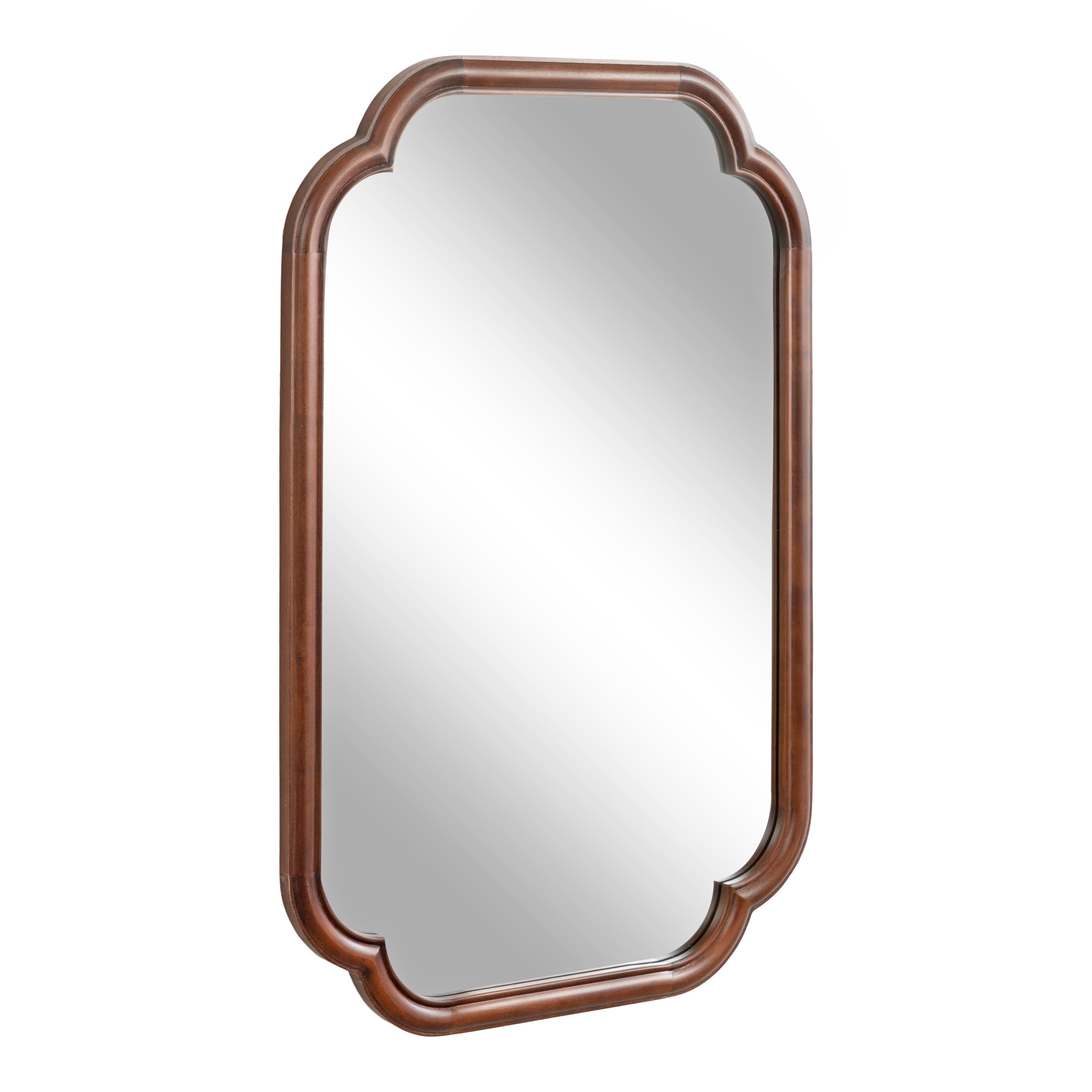 Walnut Brown Scalloped Wooden Rectangular Wall Mirror