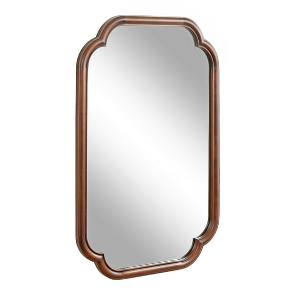 Kate and Laurel Glenby Traditional Scalloped Wall Mirror, 24 x 36, Walnut Brown, Wooden Farmhouse Bathroom Mirror with Rounded and Stepped Frame Profile