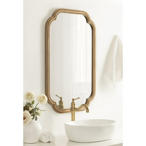 Kate and Laurel Glenby Transitional Scalloped Wall Mirror, 24 x 36, Gold, Modern Wooden Rectangle Mirror with Scalloped Edges for Use as Bathroom Wall Accent or Living Room Mantel Decor