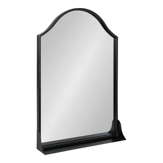 Kate and Laurel Gramera Traditional Scalloped Arched Wall Mirror with Shelf, 20x30, Black, Decorative Glam Arch Mirror with Display Ledge and Sleek Finish