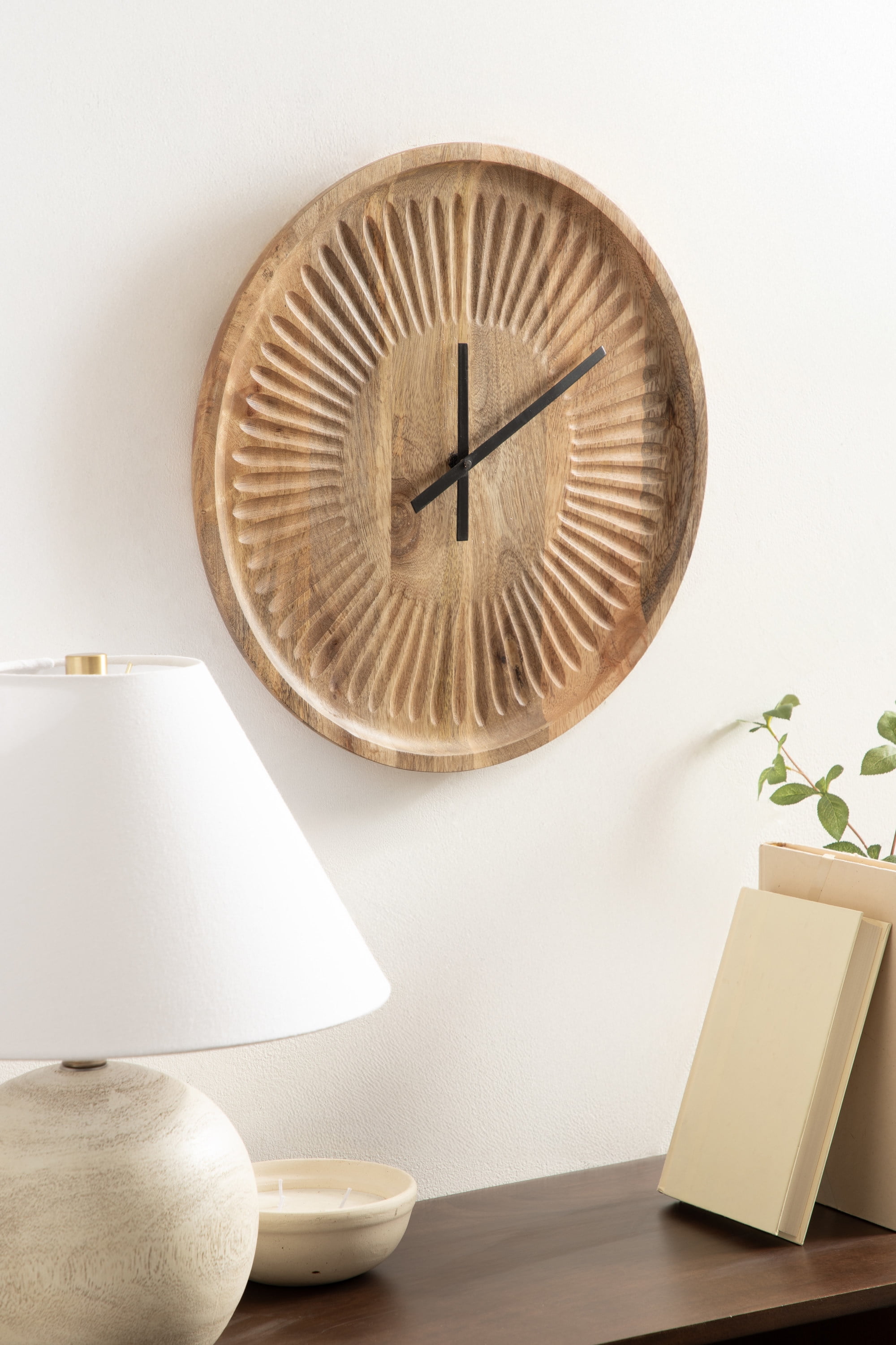 Grear Natural Wood Minimalist Round Wall Clock, 17-Inch Diameter