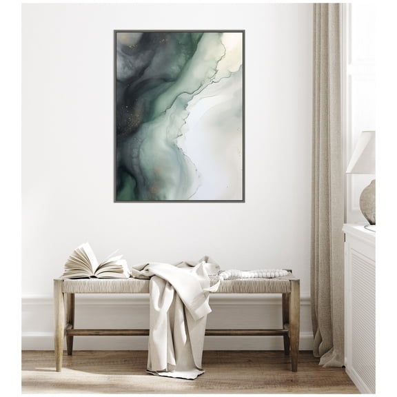 Kate and Laurel Green Wave Framed Canvas Wall Art by Amy Lighthall 32 x 42 Sylvie Dark Grey, Modern, Abstract, Nature Art for Wall Decor, Living Room, Bedroom