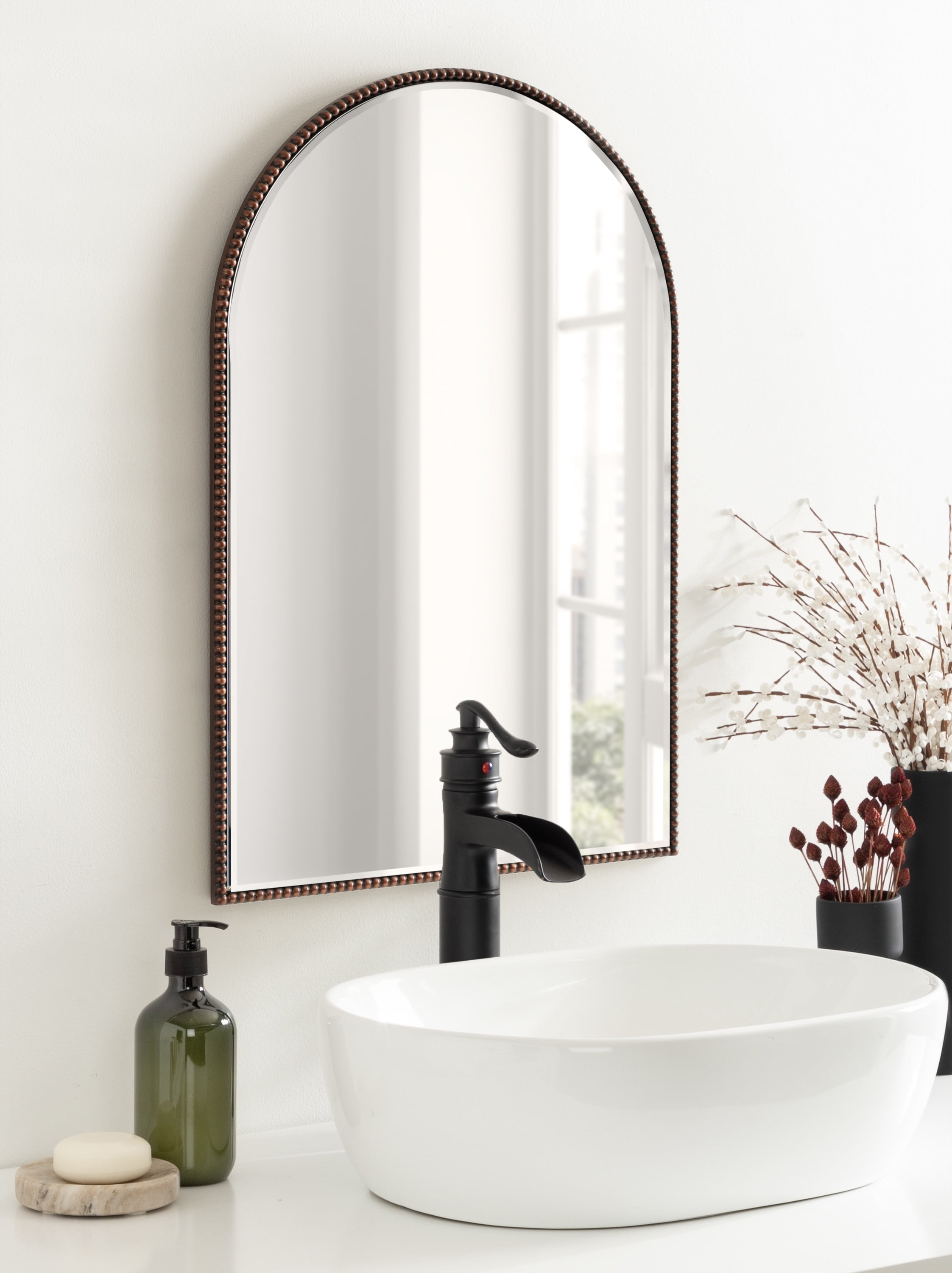 Kate and Laurel Gwendolyn Antique Beaded Arch Wall Mirror, 20 x 30, Bronze, Sophisticated ...