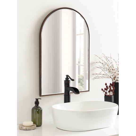 Kate and Laurel Gwendolyn Antique Beaded Arch Wall Mirror, 20 x 30, Bronze, Sophisticated Vintage Bathroom Mirror Wall Decor with Detailed, Beaded Frame