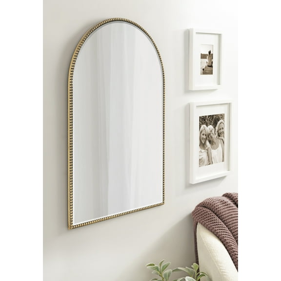 Kate and Laurel Gwendolyn Antique Beaded Arch Wall Mirror, 20 x 30, Gold, Sophisticated Vintage Bathroom Mirror Wall Decor with Detailed, Beaded Frame
