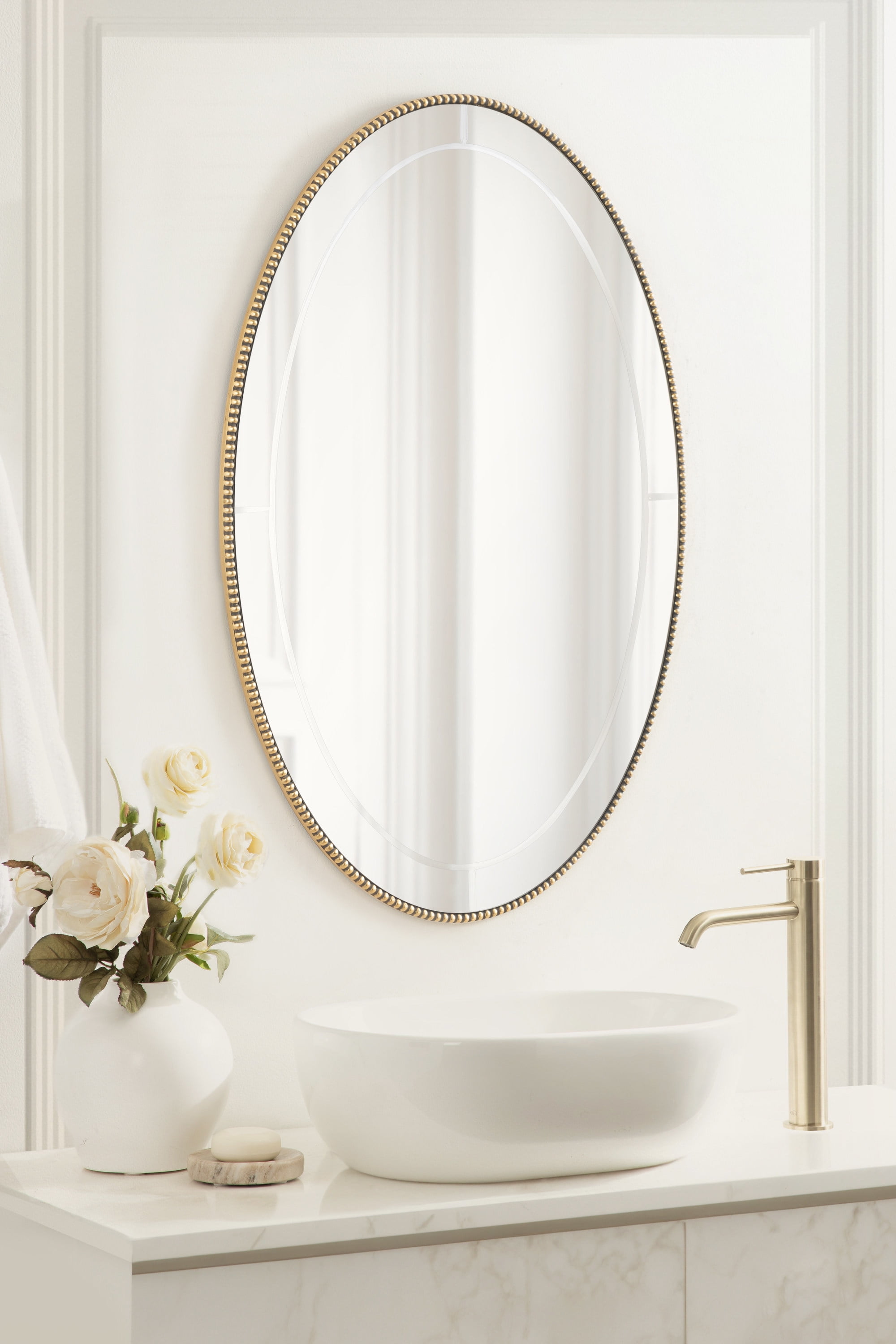 Gwendolyn 24"x36" Gold Beaded Oval Wall Mirror