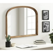 Kate and Laurel Hatherleigh Modern Arched Wooden Wall Mirror, 34 x 28, Rustic Brown, Decorative Wood Basket Arch Mirror for Use as Vanity Bathroom Accent or Living Room Mantel Decor