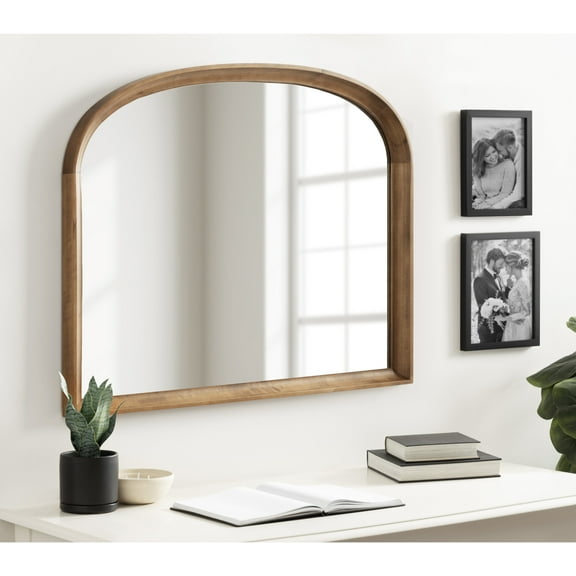 Kate and Laurel Hatherleigh Modern Arched Wooden Wall Mirror, 34 x 28, Rustic Brown, Decorative Wood Basket Arch Mirror for Use as Vanity Bathroom Accent or Living Room Mantel Decor