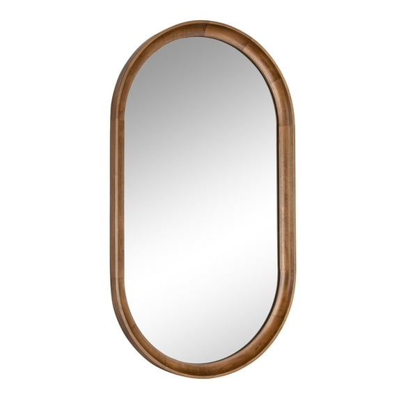 Kate and Laurel Hatherleigh Modern Farmhouse Rounded Oval Wooden Capsule Wall Mirror, 22 x 38, Rustic Brown, Decorative Wood Pill Mirror for Use in Bathroom, Entryway, or Bedroom
