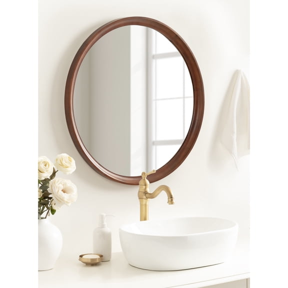 Kate and Laurel Hatherleigh Modern Mid-Century Round Wooden Wall Mirror, 30 Inch Diameter, Walnut Brown, Decorative Wood Circle Wall Accent for Use as Bathroom Mirror for Over Sink