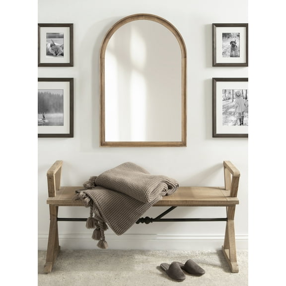 Kate and Laurel Hatherleigh Modern Transitional Arched Wooden Wall Mirror, 24 x 36, Rustic Brown, Decorative Wood Arch Mirror for Use in Bathroom, Entryway, or Bedroom
