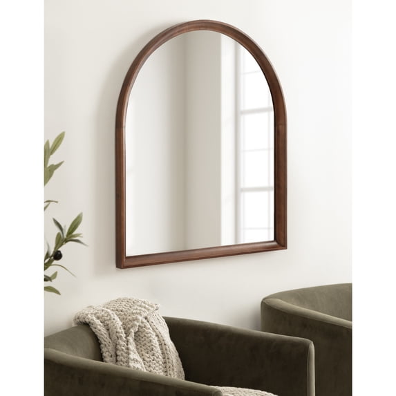 Kate and Laurel Hatherleigh Modern Transitional Arched Wooden Wall Mirror, 32 x 36, Walnut Brown, Decorative Wood Wide Arch Mirror for Use as Vanity Bathroom Accent or Living Room Mantel Decor
