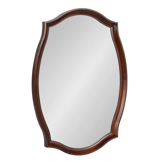 Kate and Laurel Hatherleigh Traditional Scalloped Oval Wall Mirror, 24 x 34, Walnut Brown, Vintage Decorative Wooden Rectangular Mirror for Use in Bathroom, Entryway, or Bedroom