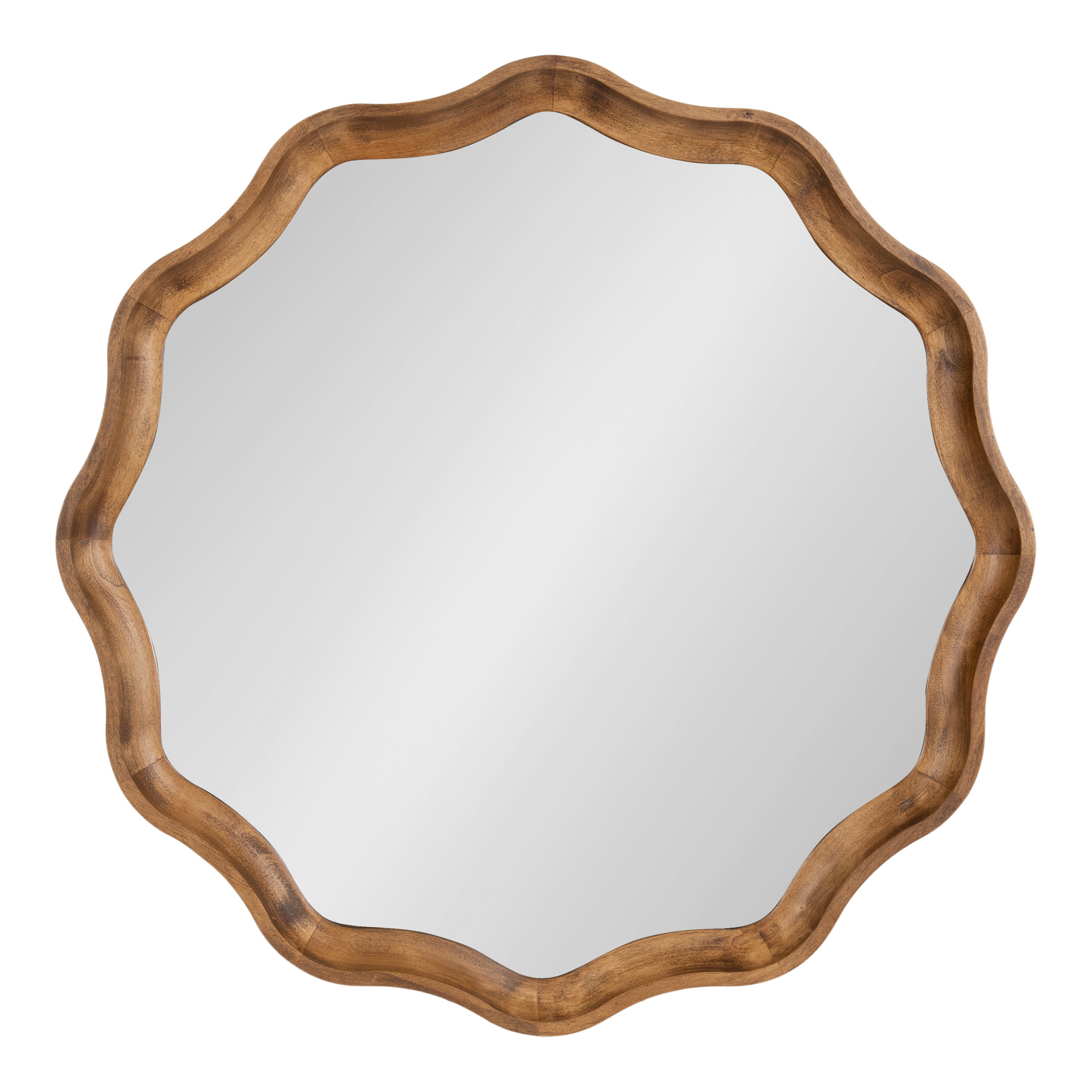 Hatherleigh 28" Rustic Brown Scalloped Round Wood Mirror