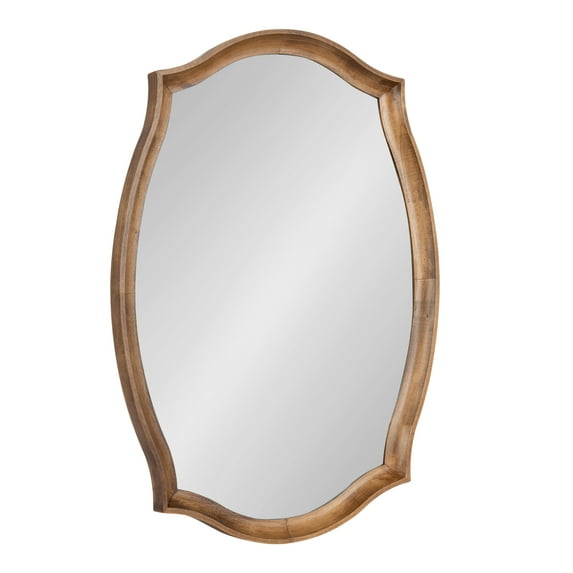 Kate and Laurel Hatherleigh Transitional Scalloped Oval Wall Mirror, 24 x 34, Rustic Brown, Decorative Wooden Rectangular Mirror for Use in Bathroom, Entryway, or Bedroom