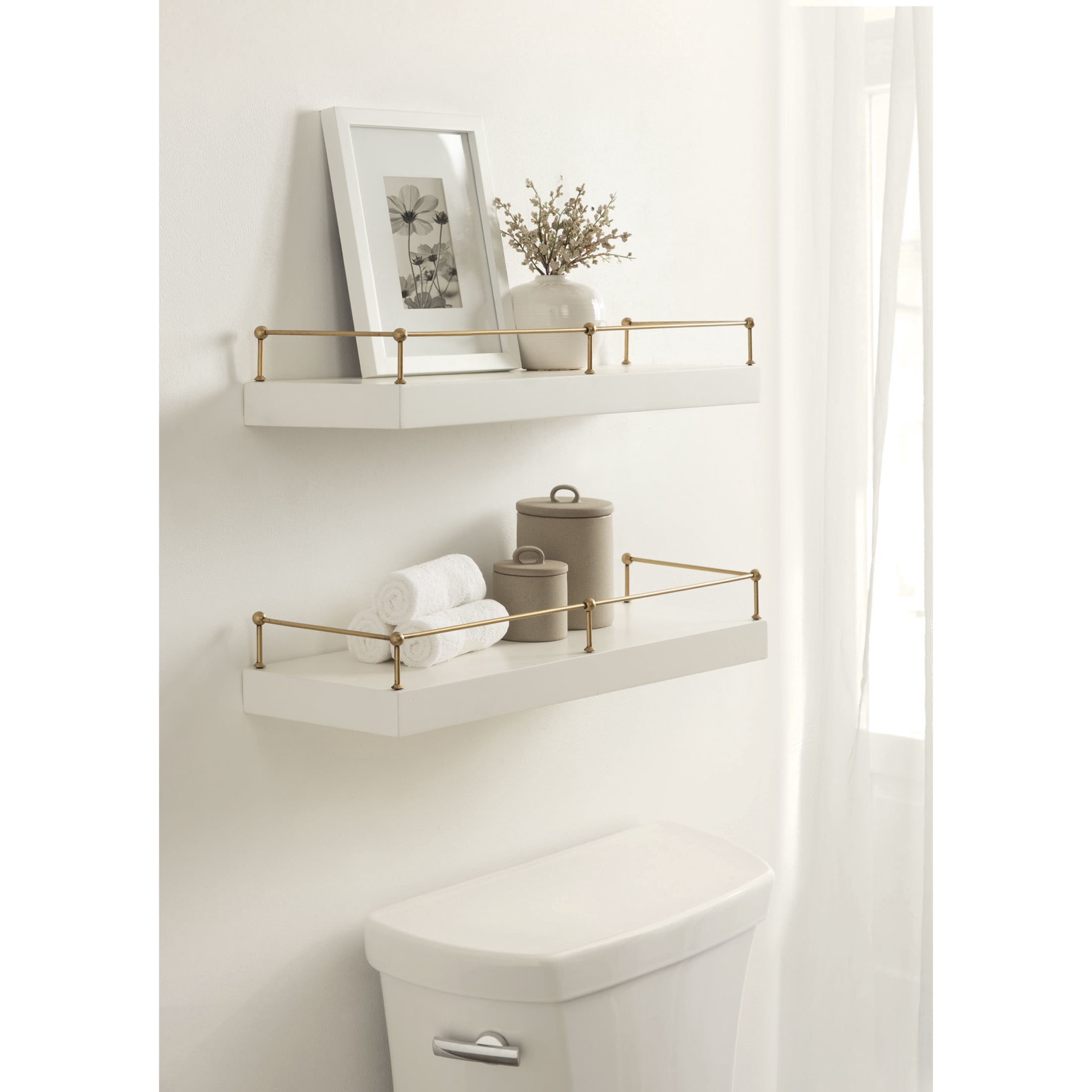 Floating Shelf With Railing Kate and Laurel Havina Modern Natural Floating Shelves with Rail, Set ...