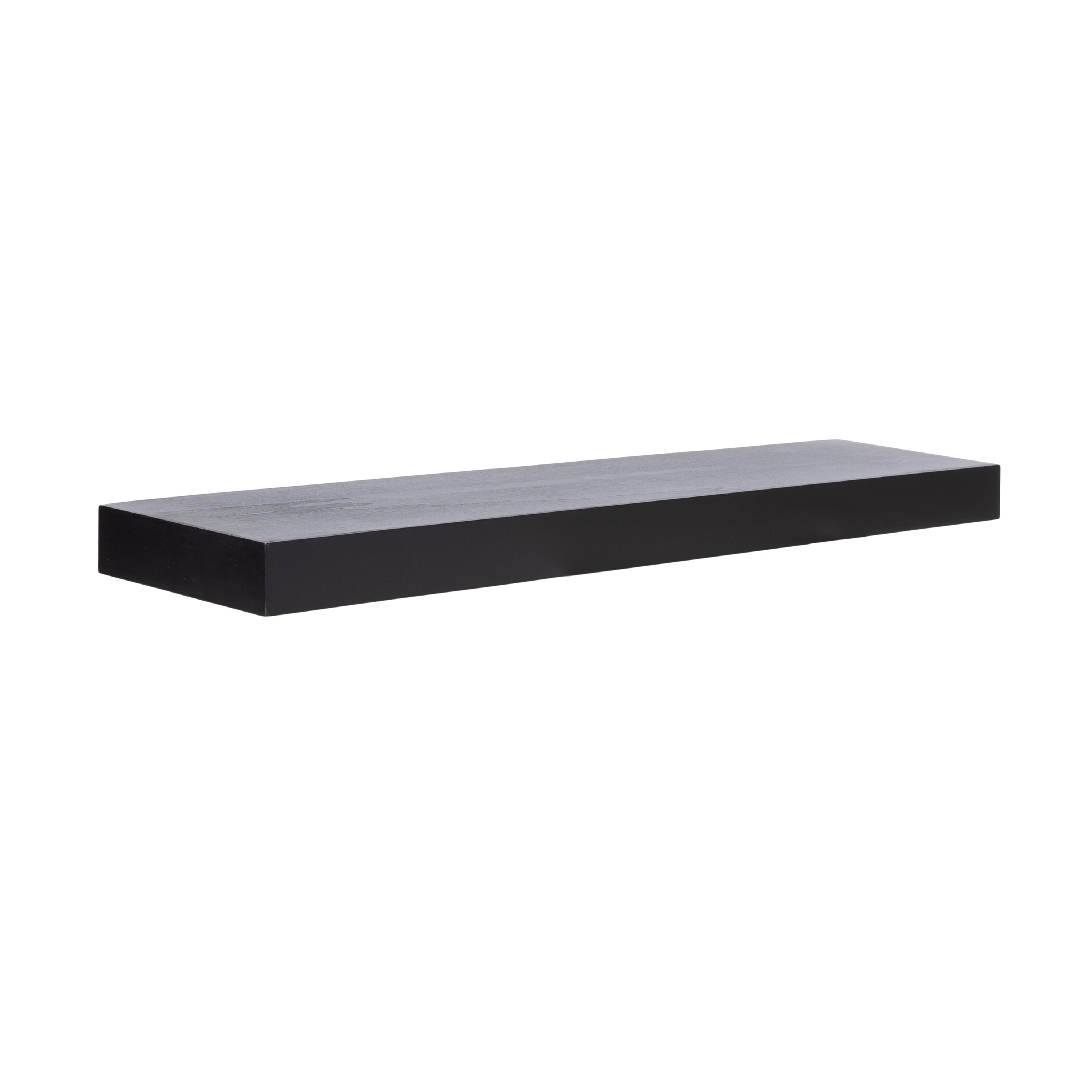 Kate and Laurel Havlock Modern Natural Floating Shelf, 36 x 8, Black, Functional Bathroom and Kitchen Shelf for Storage and Display of Picture Frames or Plants