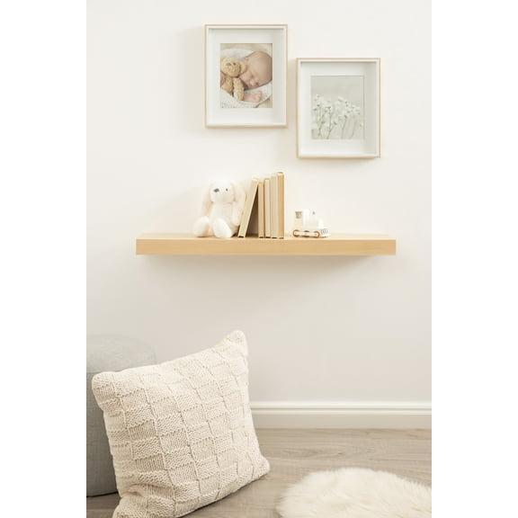 Kate and Laurel Havlock Modern Natural Floating Shelf, 36 x 8, Natural Wood, Functional Storage Shelf for Use as Entryway Display or Kitchen Spice Rack Shelf