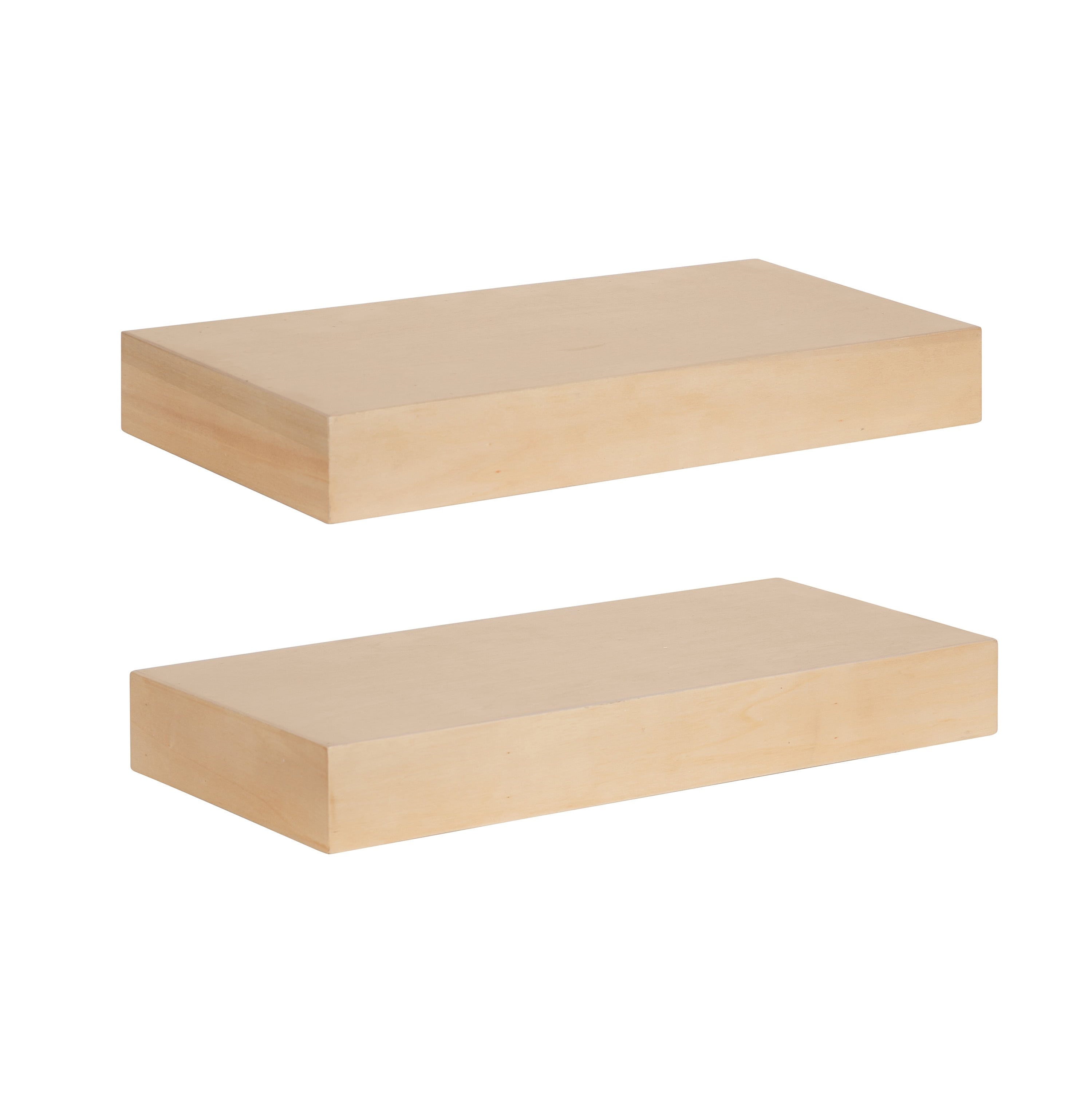 Natural Wood Floating Shelves Set of 2, 18 x 8