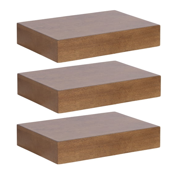 Kate and Laurel Havlock Modern Natural Floating Shelves, Set of 3, 12 x 8, Rustic Wood, Functional Bathroom and Kitchen Shelves for Storage and Display