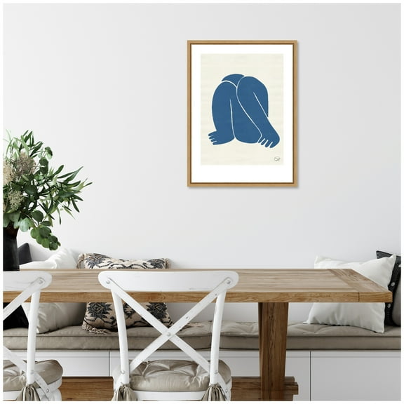 Kate and Laurel Head Down II Royal Framed Canvas Wall Art  by Simon West 18 x 24 Sylvie Natural, Modern Contemporary, Abstract, People Art for Wall Decor, Living Room, Bedroom