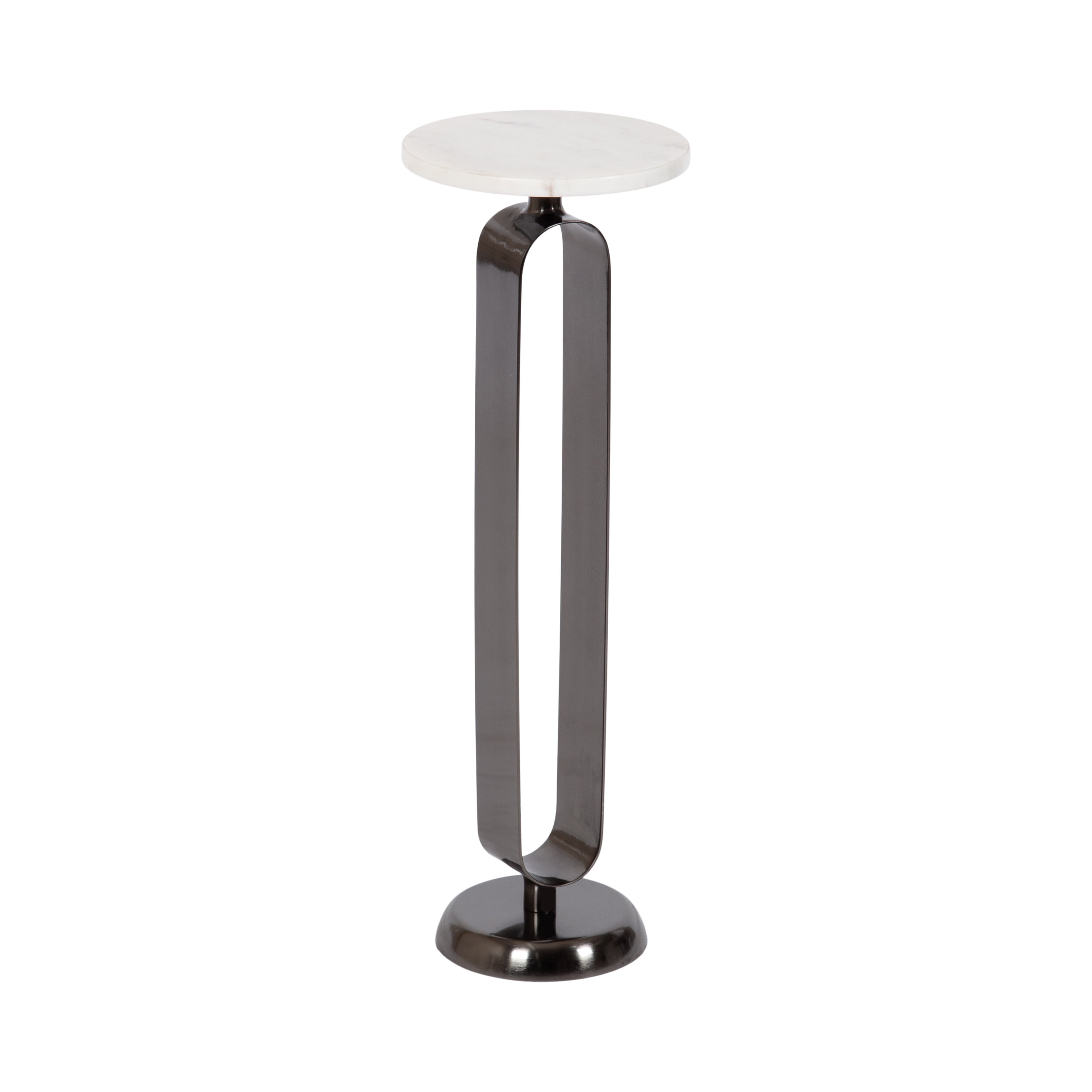 Helio 24" Round White Marble and Pewter Drink Table