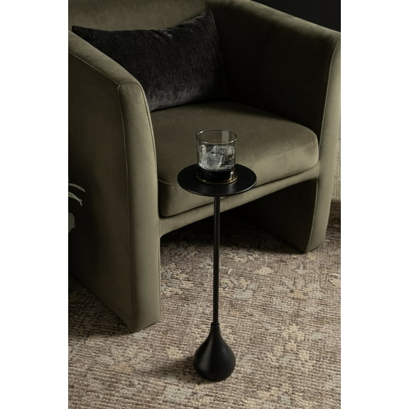 Kate and Laurel Hersi Decorative Modern Pedestal Drink Table, 7 x 7 x 20, Black, Cast Aluminum Mini Table with Teardrop Base for Use as Small Plant Stand or Living Room Martini Table