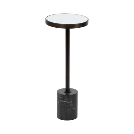 Kate and Laurel Hescott Modern Mirrored Drink Table, 10 x 10 x 24, Black Marble and Bronze, Contemporary Round Accent Table with Premium Marble Base and Mirror Tabletop