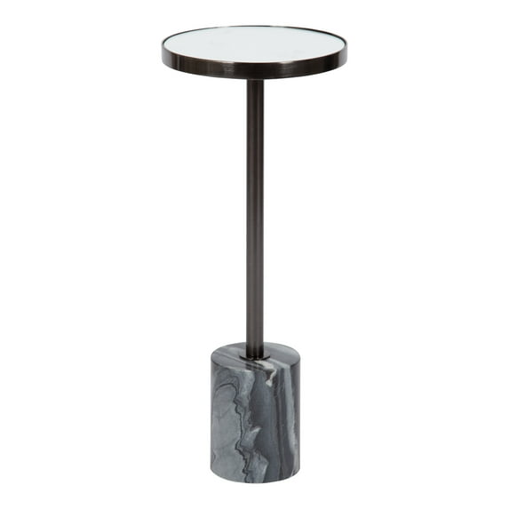 Kate and Laurel Hescott Modern Mirrored Drink Table, 10 x 10 x 24, Gray Marble and Gunmetal, Contemporary Round Accent Table with Premium Marble Base and Mirror Tabletop