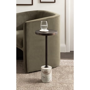 Kate and Laurel Hescott Vintage Metal Drink Table, 10 x 10 x 24, Bronze and Brown Marble, Glam Round Accent Table with Premium Toronto Marble Base and Metal Tabletop