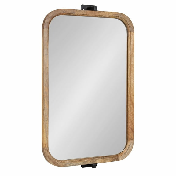 Kate and Laurel Hogan Wood Rounded Rectangle Pivot Mirror, 20 x 33, Natural Brown Wood, Decorative Adjustable Round Rectangular Bathroom Pivot Mirror for Transitional Wall Decor