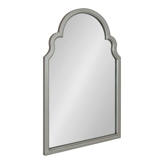 Kate and Laurel Hogan Wooden Arched Wall Mirror, 24 x 36, Silver, Vintage Glam Moroccan Arch Wood Mirror with Unique Scalloped Corners and Modern Shape