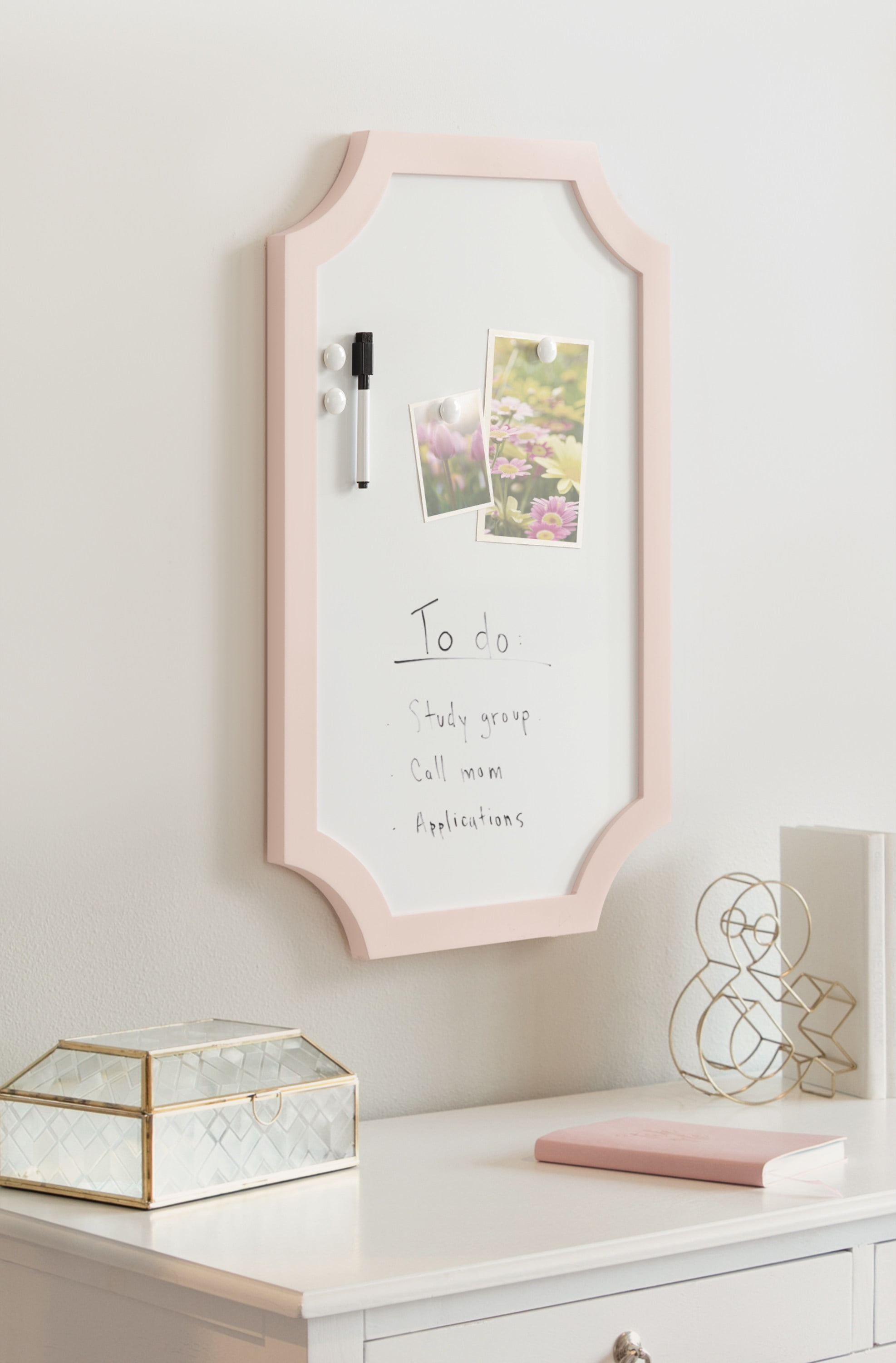 Holbrook Pink Wooden Framed Magnetic Dry-Erase Board with Marker