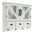thumbnail image 1 of Kate and Laurel Hutchins Decorative Rustic Wood Wall Cabinet, 21" x 6" x 20", White, Farmhouse Decor Organizer With Magnetic Doors And Three Pull-Out Drawers, 1 of 8