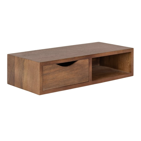 Kate and Laurel Hutton Modern Floating Shelf Side Table, 22 x 10 x 6, Walnut Brown, Minimalist Space-Saving Floating End Table with Drawer for Storage and Bold Finish for Small Spaces