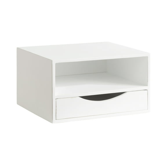 Kate and Laurel Hutton Modern Floating Side Table, 13 x 10 x 7, White, Minimalist Space-Saving Floating Shelf Table with Drawer for Storage and Bold Finish for Small Spaces