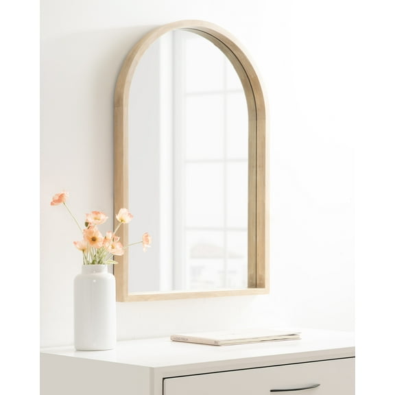 Kate and Laurel Hutton Modern Wood Arched Mirror, 24 x 36, Natural Wood, Decorative Transitional Large Arch Mirror with Deep Profile for Use as Bathroom Mirror for Over Sink