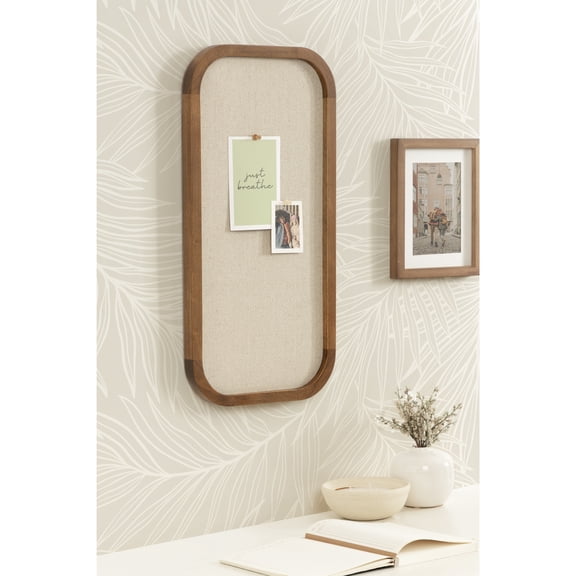 Kate and Laurel Hutton Transitional Wall Pinboard, 12 x 24, Natural Rustic, Modern Rounded Rectangle Wall Organizer for Use as Cork Board, Vision Board, or Bulletin Board