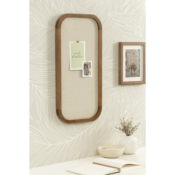 Kate and Laurel Hutton Transitional Wall Pinboard, 12 x 24, Natural Rustic, Modern Rounded Rectangle Wall Organizer for Use as Cork Board, Vision Board, or Bulletin Board