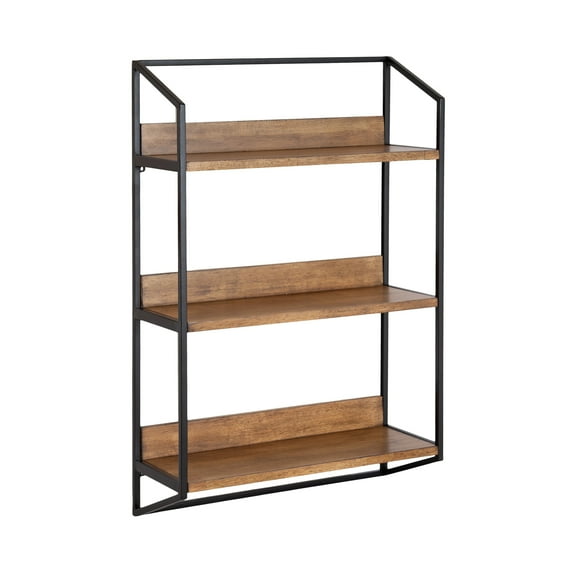 Kate and Laurel Hylton Farmhouse 3-Tier Floating Wall Shelf, 18 x 7 x 28, Rustic Brown and Black, Charming Tiered Shelving with Three Levels for Display and Storage