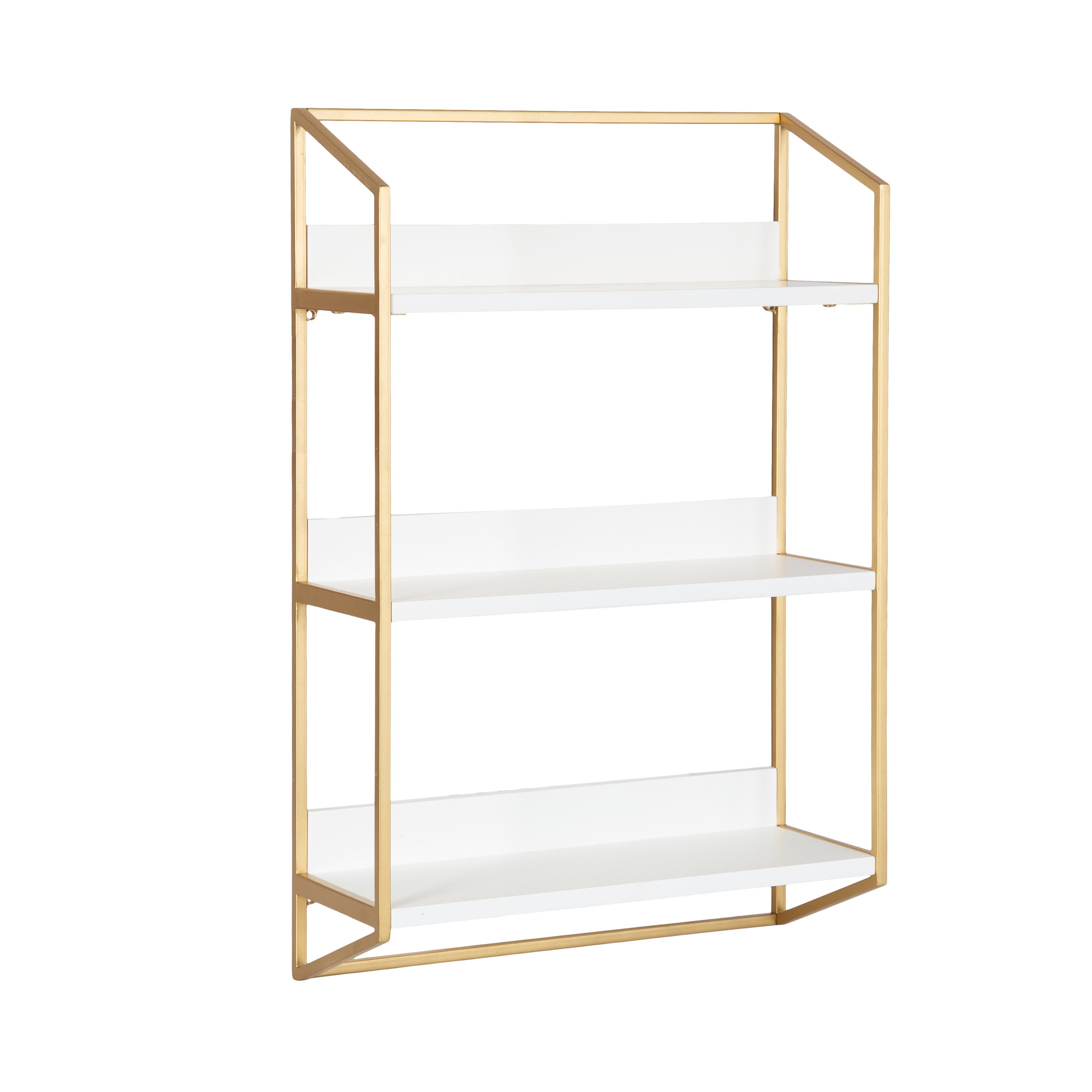 Elegant White and Gold 3-Tier Floating Wooden Wall Shelf