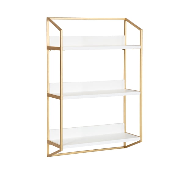 Kate and Laurel Hylton Modern Glam 3-Tier Floating Wall Shelf, 18 x 7 x 28, White and Gold, Charming Tiered Shelving with Three Levels for Display and Storage