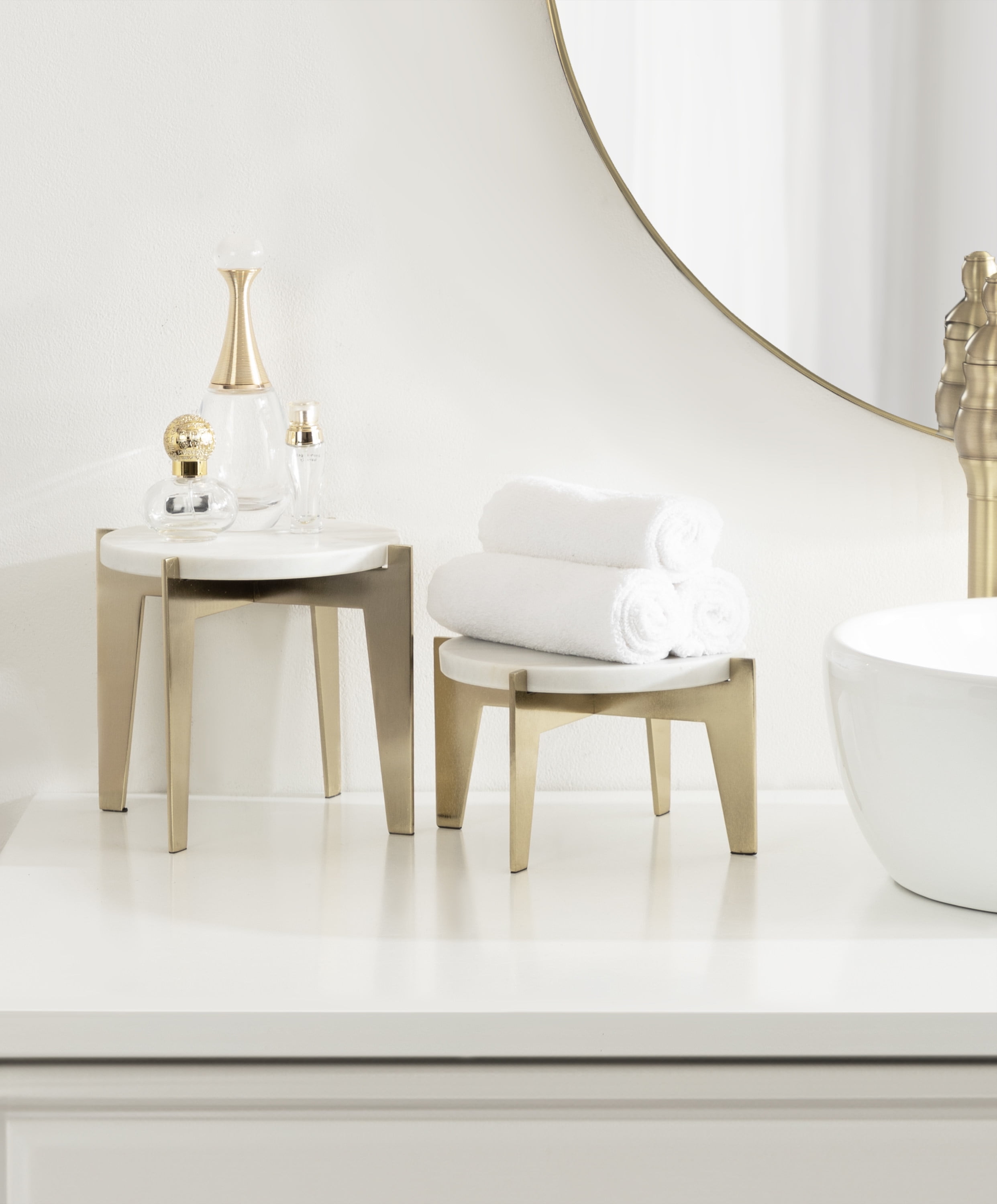 Icelyn White and Gold Round Plant Stand Set
