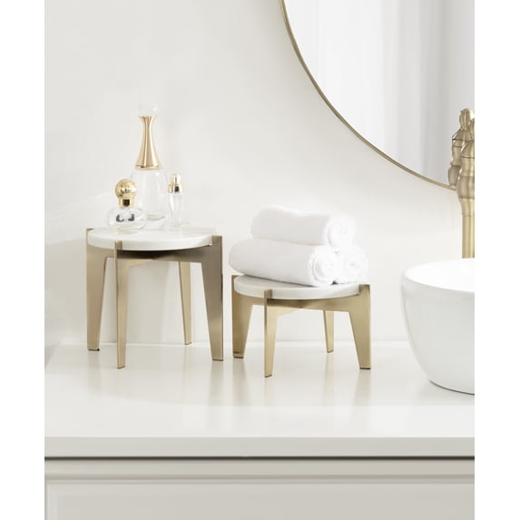 Kate and Laurel Icelyn Modern Marble Two-Piece Plant Stands, Set of 2, Gold and Marble, Authentic Marble Indoor Plant Stand Set for Use as Living Room Decor or Decorative Tabletop Risers
