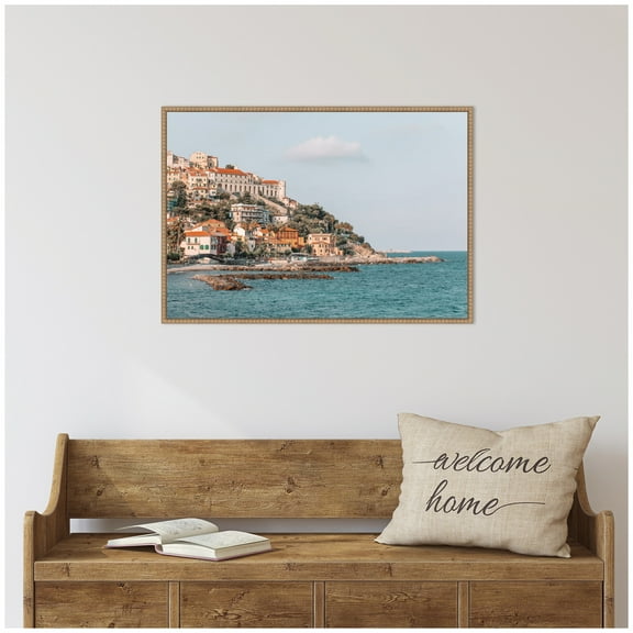 Kate and Laurel Imperial Framed Canvas Wall Art  by Alicia Abla 33 x 23 Sylvie Beaded Rustic Natural, Coastal, Beach, Architecture Art for Wall Decor, Living Room Bedroom