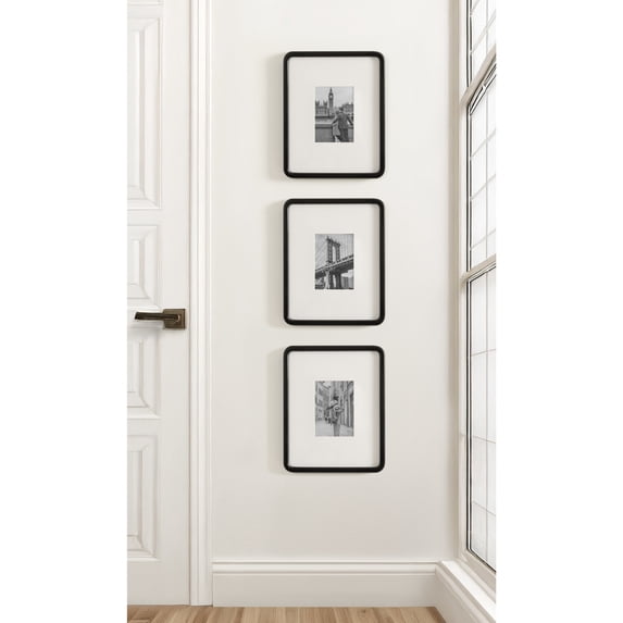 Kate and Laurel Inglewood Modern Wall Picture Frame Set of 3, 11x14 matted to 5x7, Black, Three-Piece Frame Set for Gallery Wall Accent Set in Living Room Decor