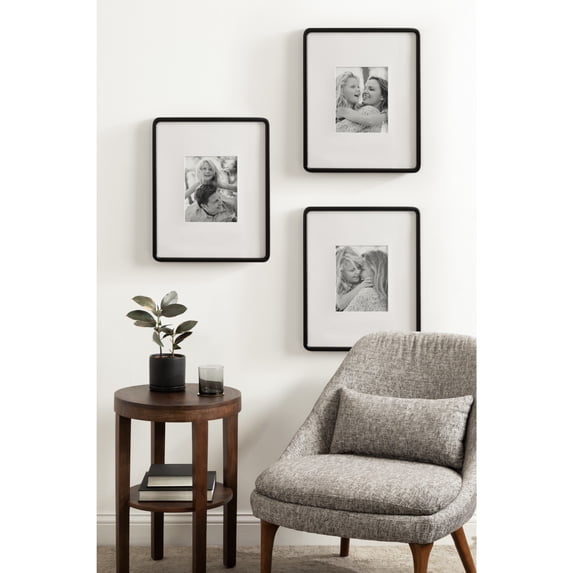 Kate and Laurel Inglewood Modern Wall Picture Frame Set of 3, 16x20 matted to 8x10, Black, Three-Piece Frame Set for Gallery Wall Accent Set in Living Room Decor