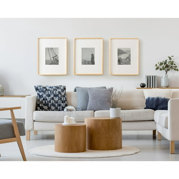 Kate and Laurel Inglewood Modern Wall Picture Frame Set of 3, 16x20 matted to 8x10, Natural Wood, Three-Piece Frame Set for Gallery Wall Accent Set in Living Room Decor