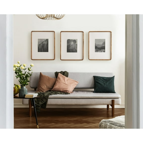 Kate and Laurel Inglewood Modern Wall Picture Frame Set of 3, 16x20 matted to 8x10, Walnut Brown, Three-Piece Frame Set for Gallery Wall Accent Set in Living Room Decor